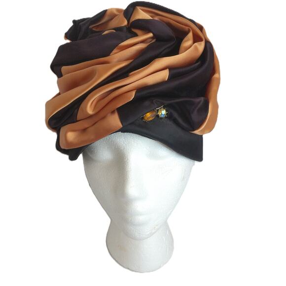 Vintage Satin Swirl Mod Turban Style Hat Cap Rhinestone Detail - Picture 1 of 15